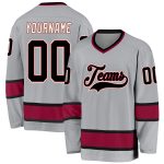 Custom Name and Number Personalized Hockey Jersey - Gray Black-Maroon Team Apparel Personalized Gray Black-Maroon Hockey