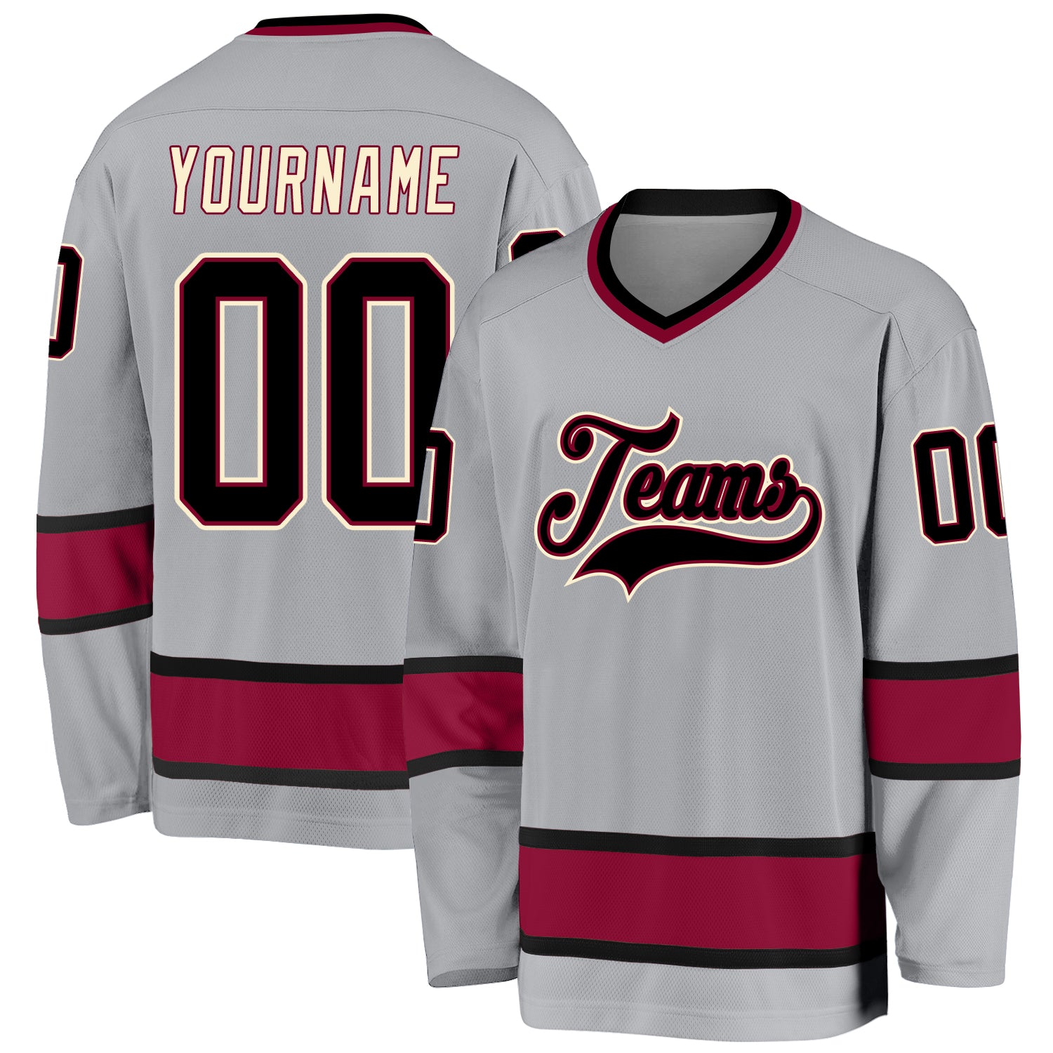 Custom Name and Number Personalized Hockey Jersey - Gray Black-Maroon Team Apparel Personalized Gray Black-Maroon Hockey