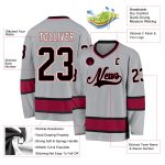 Custom Name and Number Personalized Hockey Jersey - Gray Black-Maroon Team Apparel Personalized Gray Black-Maroon Hockey