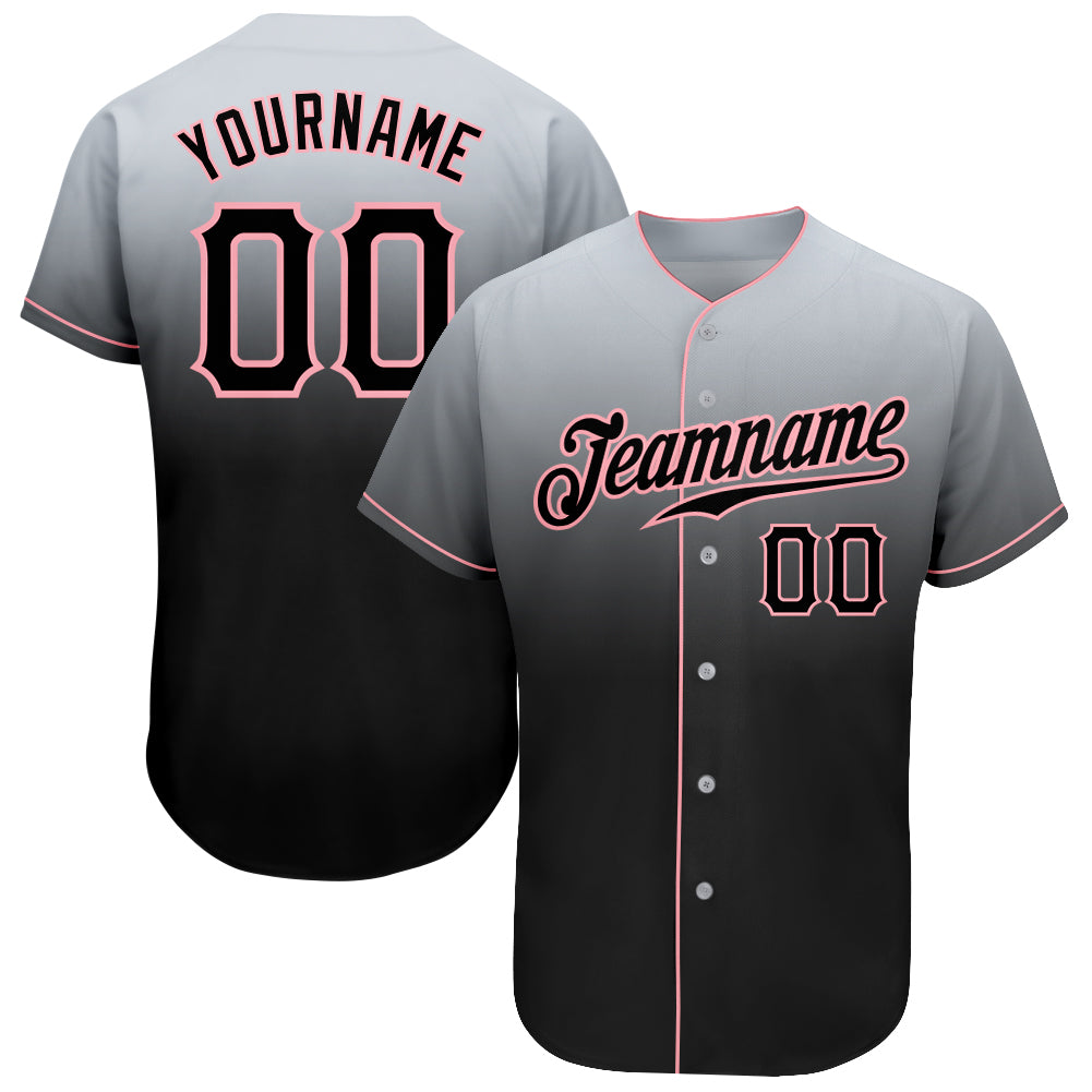 Custom Name and Number Personalized Gray and Black Medium Pink Fade Fashion Baseball Jersey - Authentic Team Apparel Personalized
