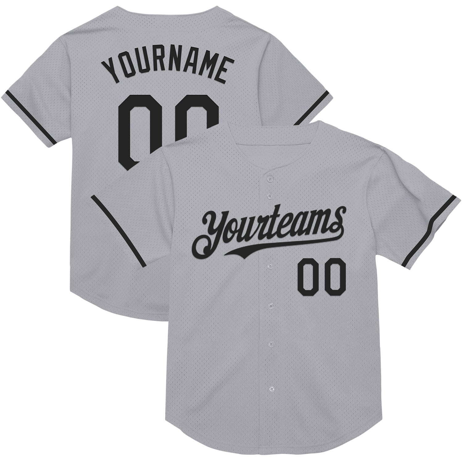 Custom Name and Number Authentic Baseball Jersey - Personalized Gray Black Mesh Throwback Team Jersey Personalized Gray Black