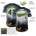 Custom Name & Number Halloween Baseball Jersey - Personalized 3D Pattern Gray Black Neon Green Design Personalized Gray Black-Neon
