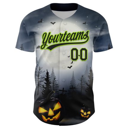 Custom Name & Number Halloween Baseball Jersey - Personalized 3D Pattern Gray Black Neon Green Design Personalized Gray Black-Neon