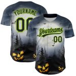Custom Name & Number Halloween Baseball Jersey - Personalized 3D Pattern Gray Black Neon Green Design Personalized Gray Black-Neon