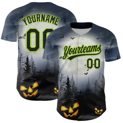 Custom Name & Number Halloween Baseball Jersey - Personalized 3D Pattern Gray Black Neon Green Design Personalized Gray Black-Neon