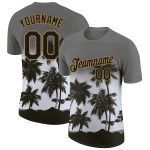 Personalized Tropical Hawaii Palms Trees Performance T-Shirt - Gray Black Gold 3D Design with Custom Name and Number Personalized