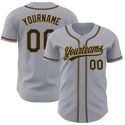 Custom Gray Black Gold Authentic Baseball Jersey for Men and Women Personalized Gray Black-Old Gold Authentic Baseball Jersey