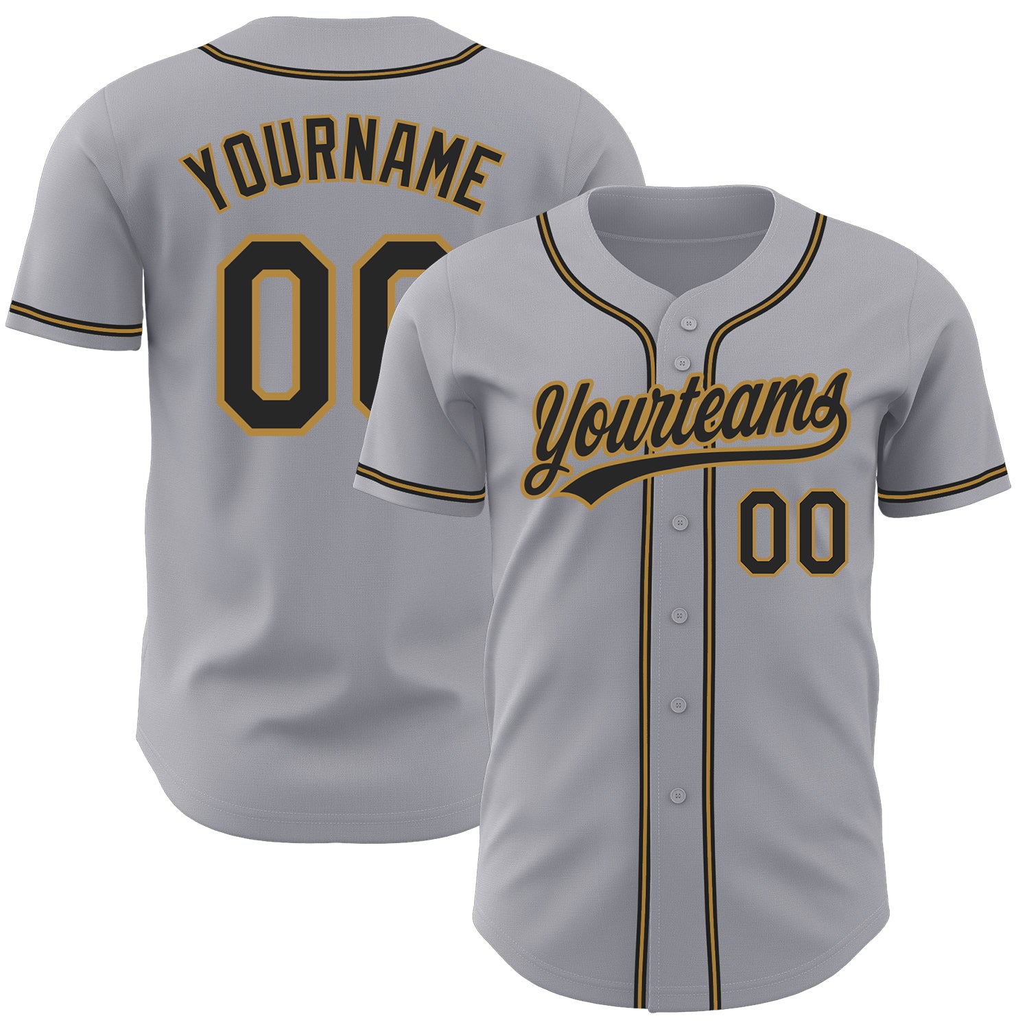 Custom Gray Black Gold Authentic Baseball Jersey for Men and Women Personalized Gray Black-Old Gold Authentic Baseball Jersey