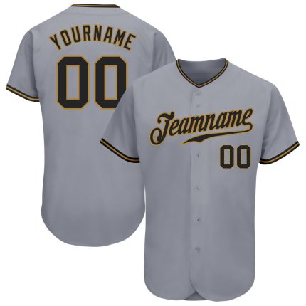 Custom Name and Number Baseball Jersey - Personalized Gray Black and Old Gold Authentic Team Apparel Personalized Gray Black-Old