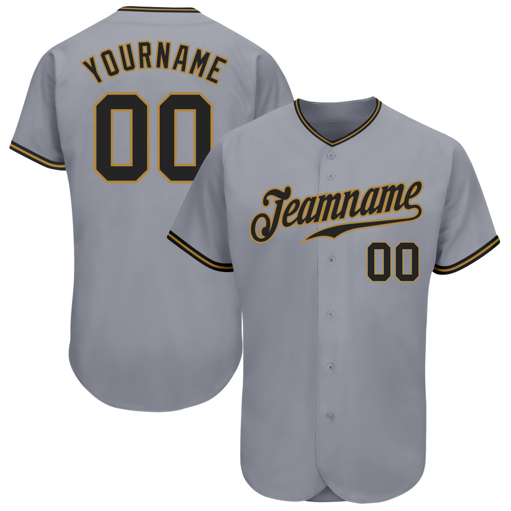 Custom Name and Number Baseball Jersey - Personalized Gray Black and Old Gold Authentic Team Apparel Personalized Gray Black-Old