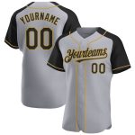 Custom Name Number Baseball Jersey Gray Black Old Gold Raglan Sleeves Personalized Team Apparel Personalized Gray Black-Old