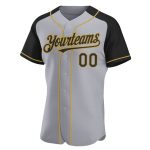 Custom Name Number Baseball Jersey Gray Black Old Gold Raglan Sleeves Personalized Team Apparel Personalized Gray Black-Old