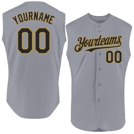 Personalized Gray Black Gold Sleeveless Baseball Jersey - Authentic Design Personalized Gray Black-Old Gold Authentic Sleeveless