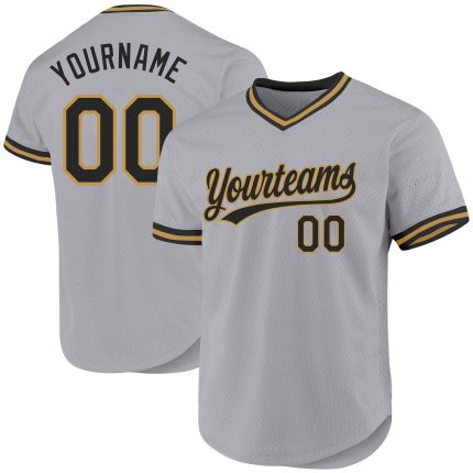 Custom Name and Number Baseball Jersey - Personalized Gray Black Gold Authentic Throwback Design Personalized Gray Black-Old