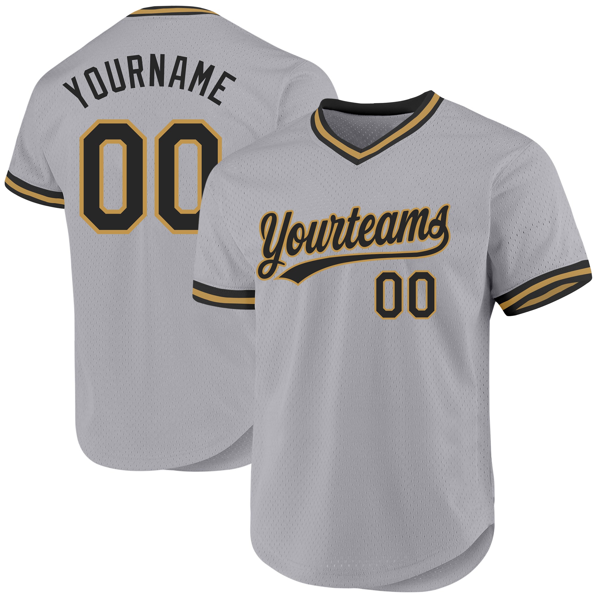 Custom Name and Number Baseball Jersey - Personalized Gray Black Gold Authentic Throwback Design Personalized Gray Black-Old