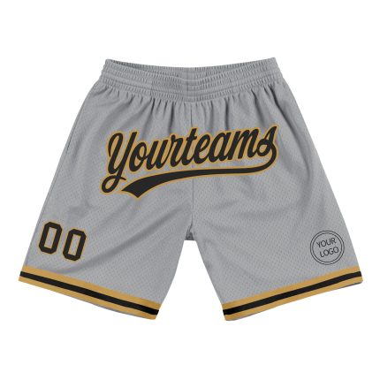 Personalized Authentic Basketball Shorts in Gray and Old Gold - Throwback Style Personalized Gray Black-Old Gold Authentic