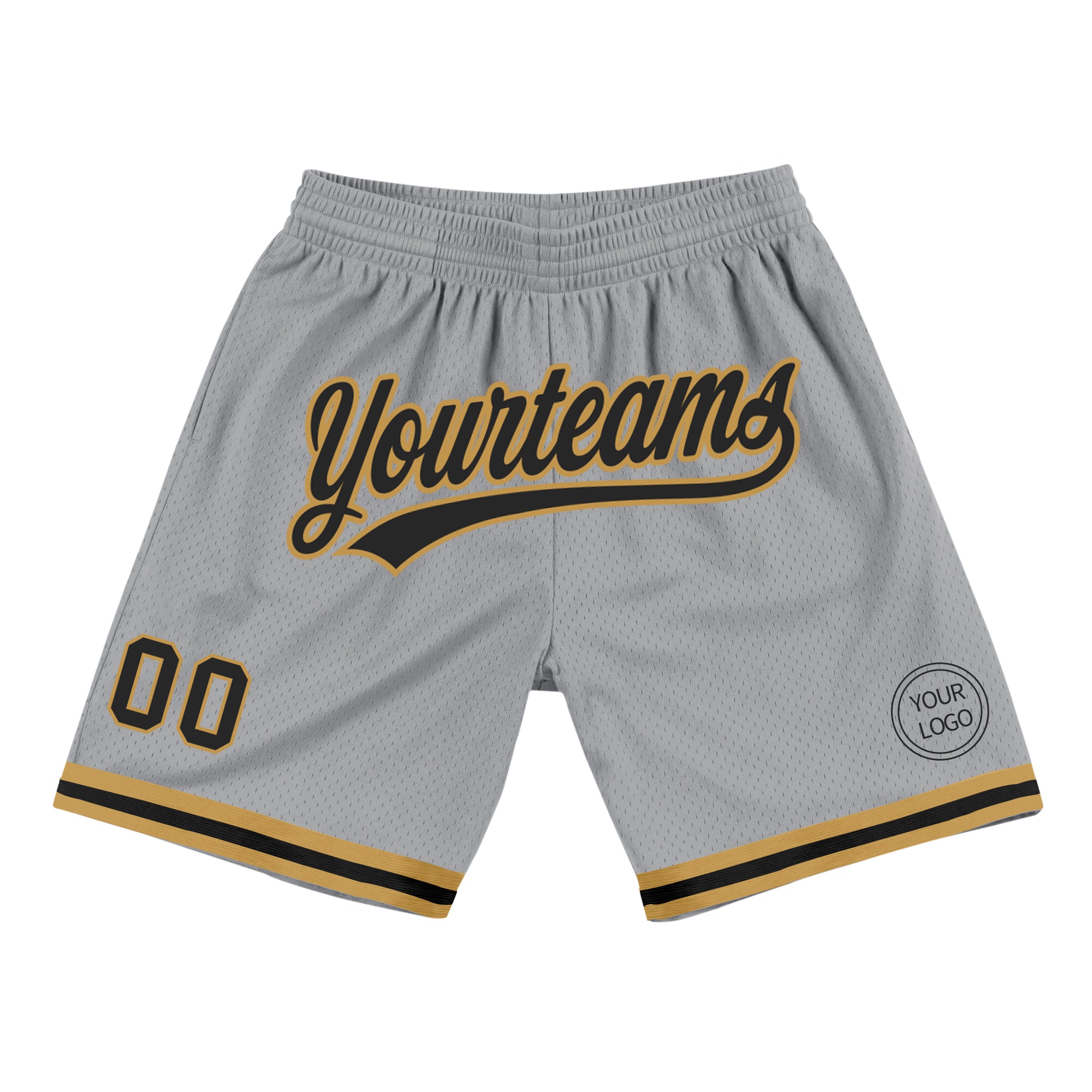 Personalized Authentic Basketball Shorts in Gray and Old Gold - Throwback Style Personalized Gray Black-Old Gold Authentic
