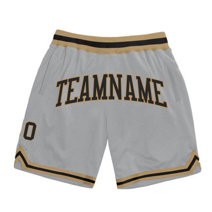 Custom Name and Number Personalized Basketball Shorts in Gray Black and Old Gold - Authentic Throwback Design Personalized
