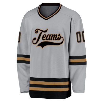 Custom Name Number Hockey Jersey - Personalized Gray Black Old Gold Team Jersey Personalized Gray Black-Old Gold Hockey Jersey