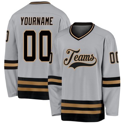 Custom Name Number Hockey Jersey - Personalized Gray Black Old Gold Team Jersey Personalized Gray Black-Old Gold Hockey Jersey