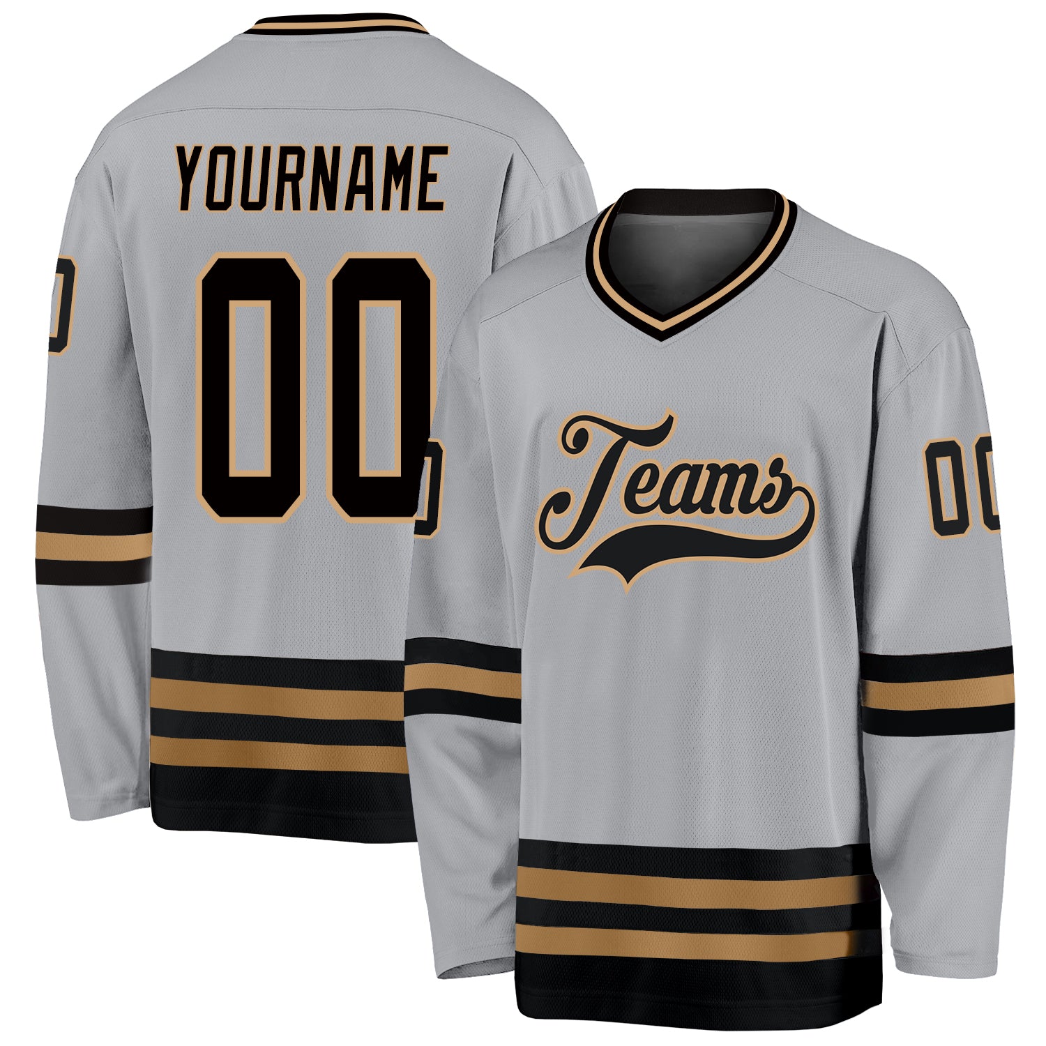 Custom Name Number Hockey Jersey - Personalized Gray Black Old Gold Team Jersey Personalized Gray Black-Old Gold Hockey Jersey