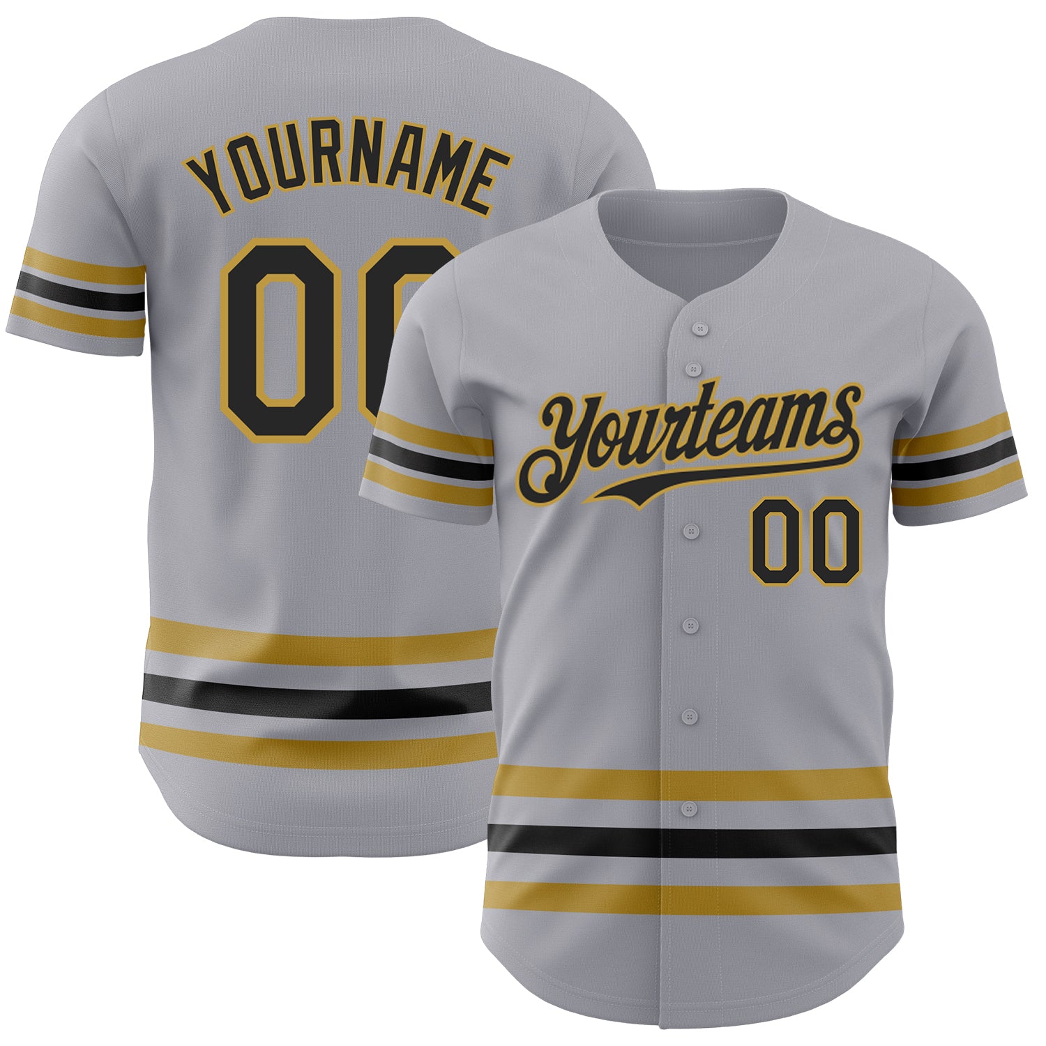 Custom Name Number Authentic Baseball Jersey - Personalized Gray Black Gold Line Team Jersey Personalized Gray Black-Old