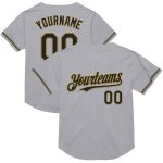 Customizable Throwback Baseball Jersey - Personalized Gray Black Old Gold Mesh with Team Name & Number Personalized Gray