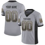 Custom Team Football Jersey with Personalized Name and Number - Gray Black Old Gold Mesh Drift Design Personalized Gray Black-Old