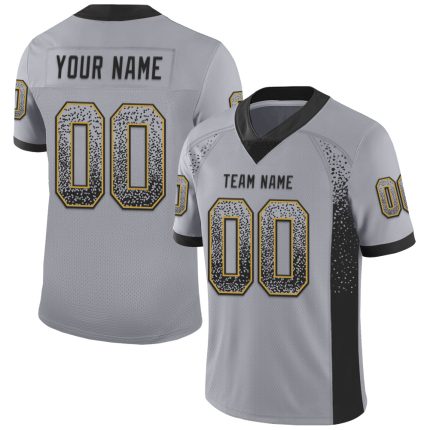 Custom Team Football Jersey with Personalized Name and Number - Gray Black Old Gold Mesh Drift Design Personalized Gray Black-Old