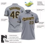 Custom Performance Vapor Golf Polo Shirt with Personalized Name and Number in Gray Black and Old Gold Personalized Gray Black-Old