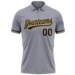 Custom Performance Vapor Golf Polo Shirt with Personalized Name and Number in Gray Black and Old Gold Personalized Gray Black-Old