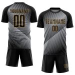 Custom Name and Number Soccer Jersey - Personalized Gray Black Old Gold Sublimation Team Uniform Personalized Gray Black-Old