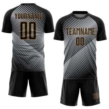 Custom Name and Number Soccer Jersey - Personalized Gray Black Old Gold Sublimation Team Uniform Personalized Gray Black-Old