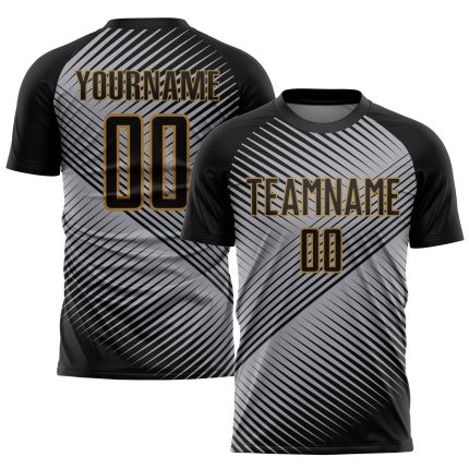 Custom Name and Number Soccer Jersey - Personalized Gray Black Old Gold Sublimation Team Uniform Personalized Gray Black-Old