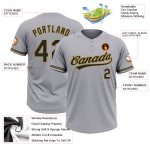 Custom Name and Number Two-Button Unisex Softball Jersey - Personalized Gray Black-Old Gold Design Personalized Gray Black-Old