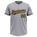 Custom Name and Number Two-Button Unisex Softball Jersey - Personalized Gray Black-Old Gold Design Personalized Gray Black-Old