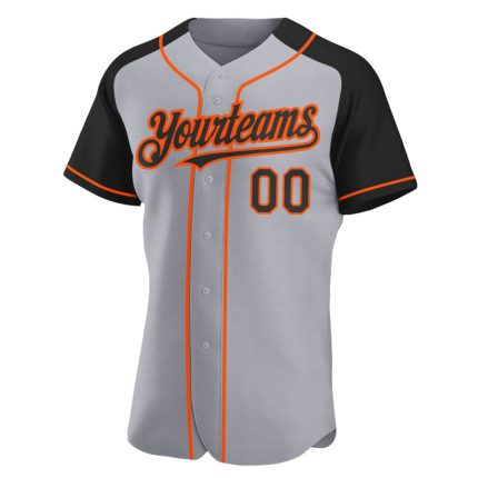 Custom Name and Number Personalized Gray Black-Orange Baseball Jersey Authentic Raglan Sleeves Personalized Gray Black-Orange