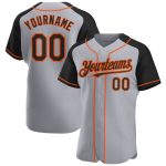 Custom Name and Number Personalized Gray Black-Orange Baseball Jersey Authentic Raglan Sleeves Personalized Gray Black-Orange