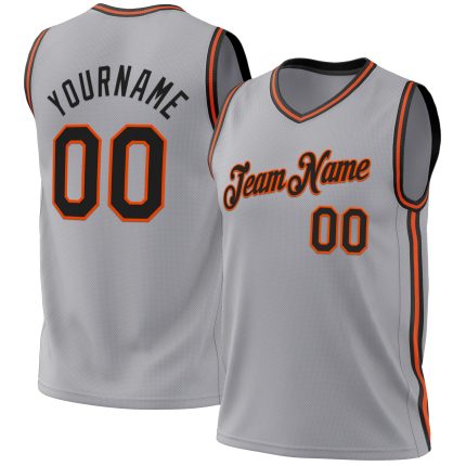 Personalized Basketball Jersey - Authentic Gray Black-Orange Throwback Style Personalized Gray Black-Orange Authentic Throwback