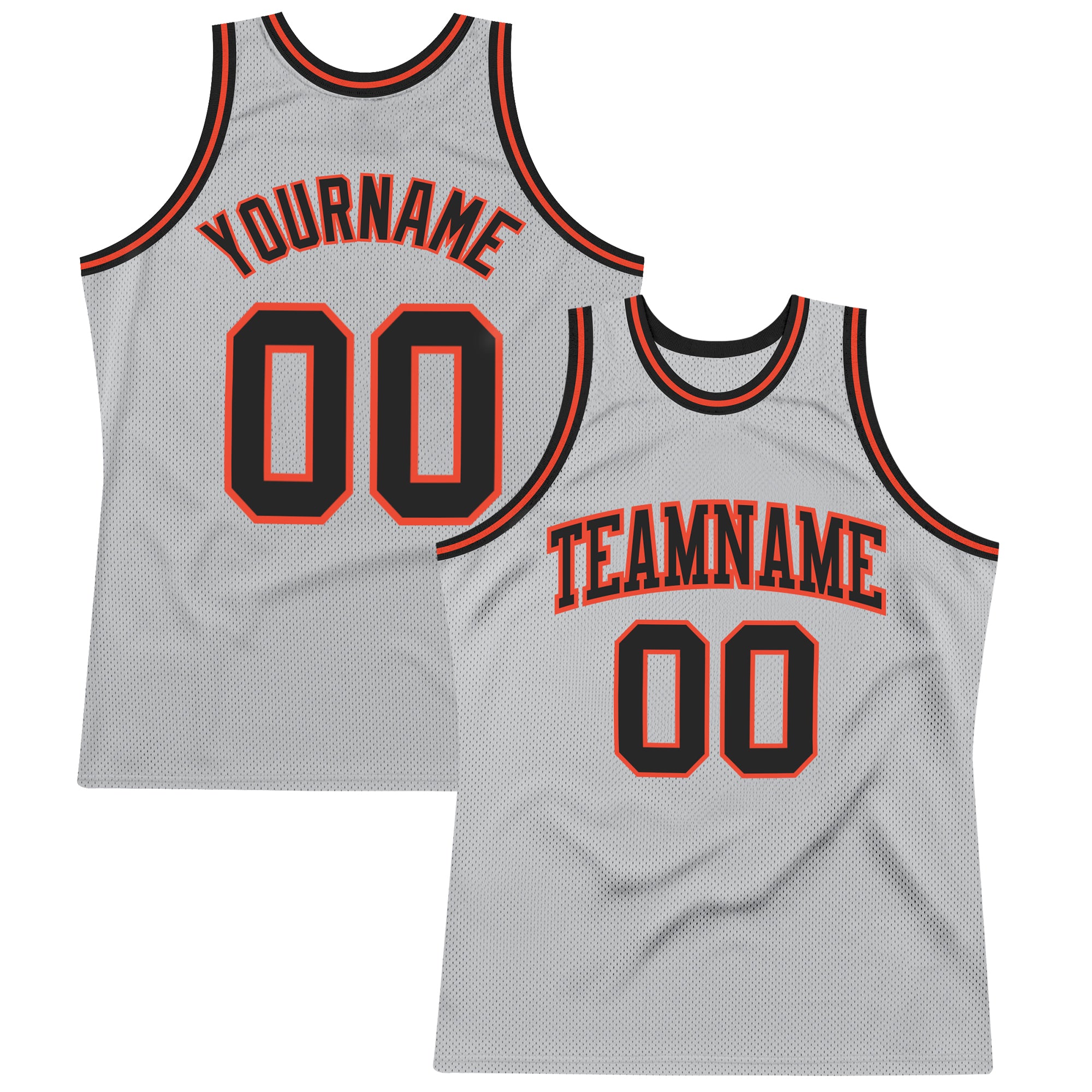 Custom Personalized Basketball Jersey - Gray Black-Orange with Team Name and Number Personalized Gray Black-Orange Authentic