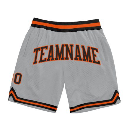 Custom Name Number Basketball Shorts - Personalized Gray Black-Orange Authentic Throwback Team Apparel Personalized Gray