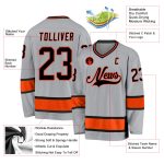 Custom Name & Number Gray Black-Orange Hockey Jersey - Personalized Team Apparel Personalized Gray Black-Orange Hockey Jersey
