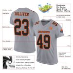 Customizable Gray Black-Orange Mesh Football Jersey with Personalized Name and Number - Authentic Team Gear Personalized