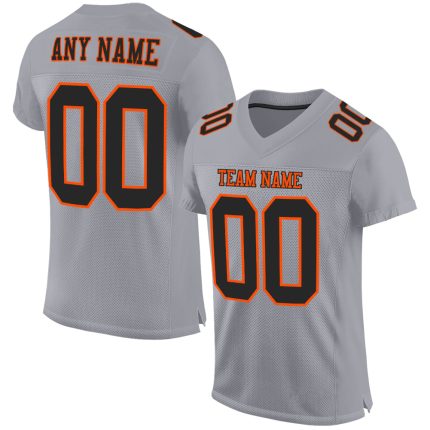 Customizable Gray Black-Orange Mesh Football Jersey with Personalized Name and Number - Authentic Team Gear Personalized