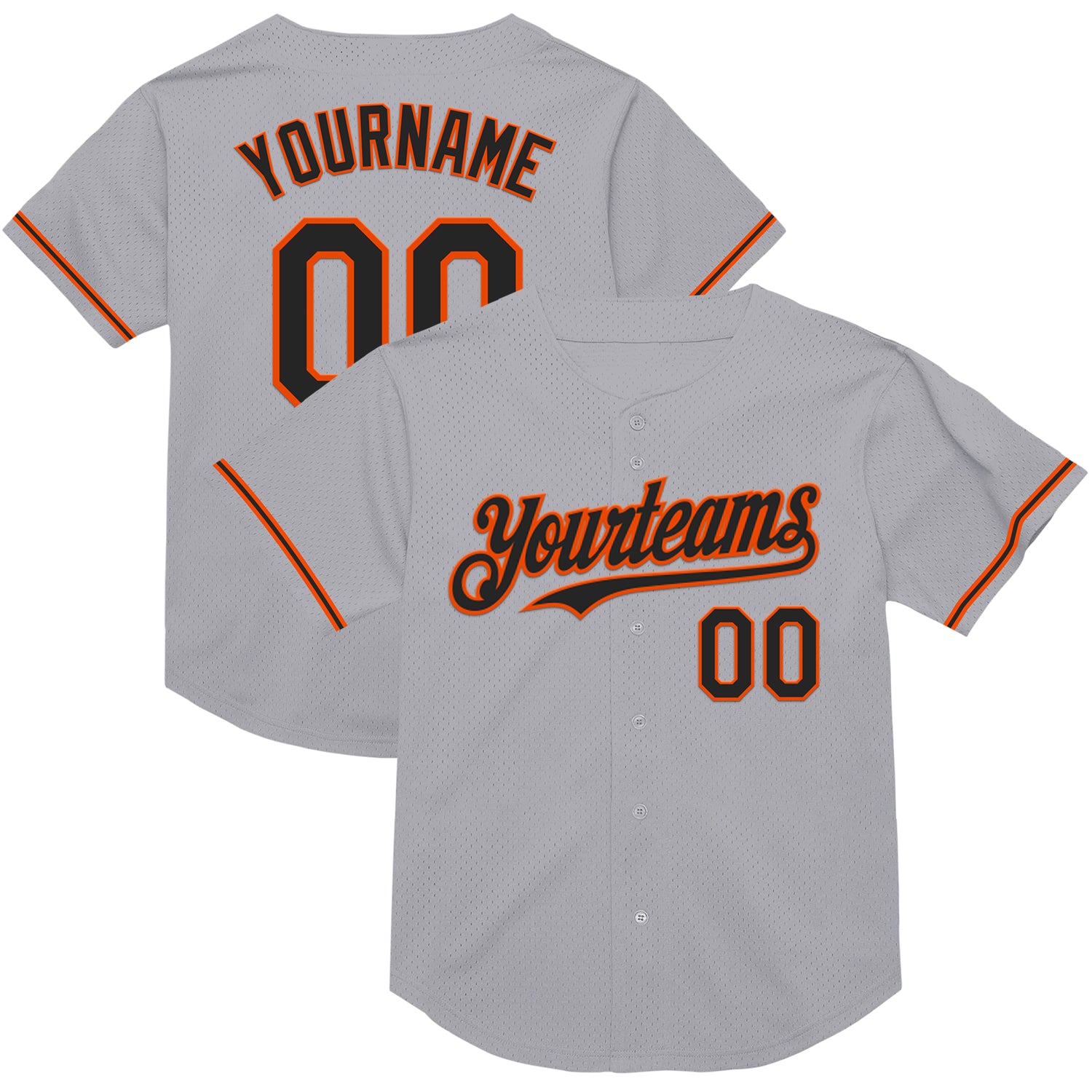 Customizable Gray Black-Orange Mesh Baseball Jersey with Personalized Name and Number - Authentic Throwback Style Personalized