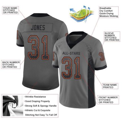 Custom Name Number Football Jersey Gray Black Orange Mesh Drift Fashion Team Personalized Gray Black-Orange Mesh Drift Fashion