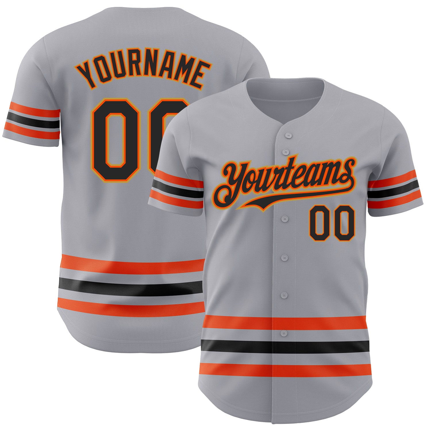 Customizable Gray Black Orange Gold Line Baseball Jersey with Personalized Name and Number Personalized Gray Black Orange-Old
