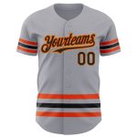 Customizable Gray Black Orange Gold Line Baseball Jersey with Personalized Name and Number Personalized Gray Black Orange-Old