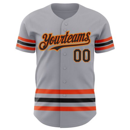 Customizable Gray Black Orange Gold Line Baseball Jersey with Personalized Name and Number Personalized Gray Black Orange-Old