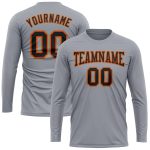 Custom Team Long Sleeve Performance T-Shirt with Personalized Name and Number in Gray, Black, Orange, and Old Gold Personalized